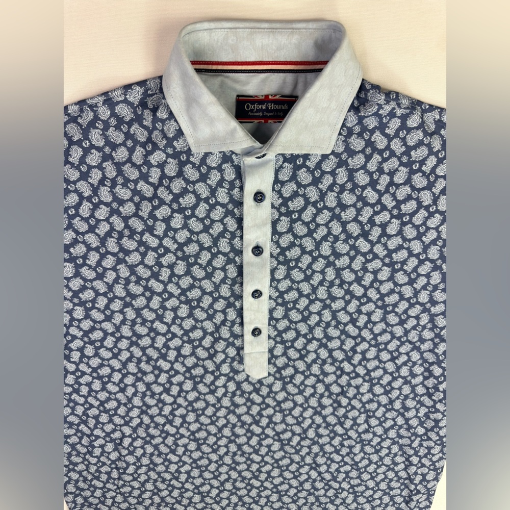 * Oxford Hounds cotton polo shirt paisley blue size large
